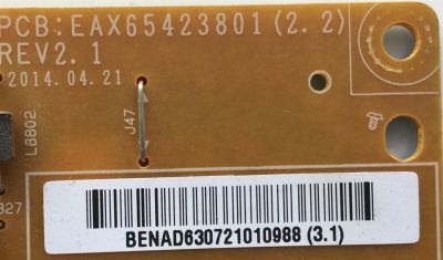 KIT DE TARJETAS PARA TV LG / MAIN EBT62841587 / EAX65391006 / FUENTE EAY63072101 / EAX65423801 / T-CON 34.29110.019 / TT5461B03-2-C-1 / 3429110019 / PANEL HC550DUN-VSHS2-11XX / MODELO 55LB5900-UV BUSCLJR - Imagen 5